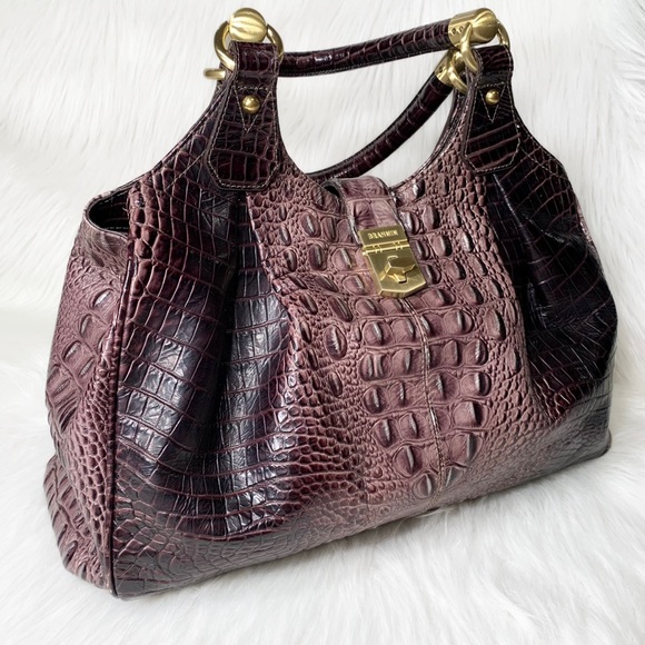 SOLD-Brahmin Leather Croc Embossed Ombre Slouchy Hobo Satchel Purse - Picture 2 of 10